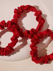 10个/套 酒红色缎面小号发圈，缎面质感发绳，多功能女士发饰，马尾辫发饰，弹性发带 - 紅色 - 查看 5