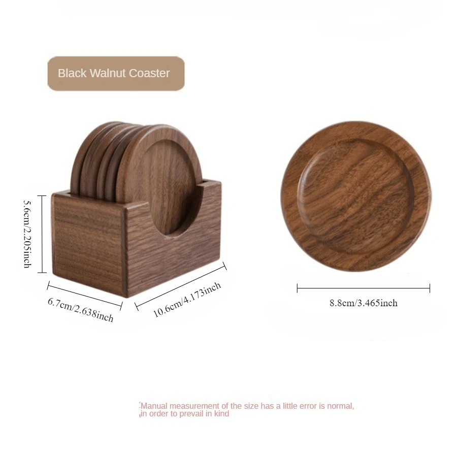 1set Black Walnut Wooden Cup Coasters, Round&Square Wooden Mug Mat, Heat Resistant Coffee Pad, Tea Accessories Collection