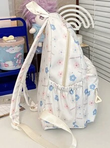 多功能小碎花兒童後背包 全身花卉圖案 拉鍊時尚旅行前衛日用背包 - 彩色 - 查看 3