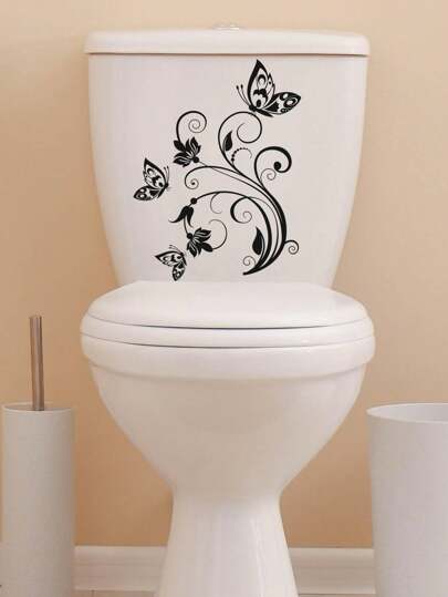 1pc Butterfly & Floral Pattern Toilet Lid Decal,Stickers,Wall Decal, Vinyl Decal For Home Decorations,Spring Decoration Items Refresh Your Home,Rama Decoration Stickers Gifts Birthday Graduation