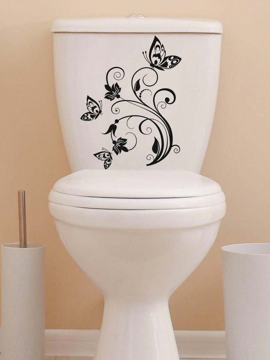 1 件蝴蝶和花卉图案马桶盖贴花、贴纸、墙贴花、乙烯基贴花用于家居装饰、春季装饰品让您的家焕然一新、拉玛装饰贴纸礼物生日毕业