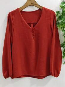 Women Blouses - 酒紅色 - 查看 1