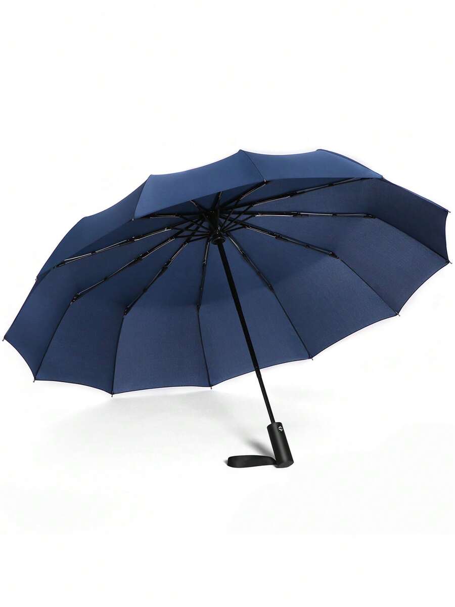 12 Ribs Folding Umbrella Windproof Compact Travel,Auto Open/Close Large Rain Umbrellas W/Polyester Coating, Ergonomic Handle FREE  For Mens Women - 藍色 - 查看 1