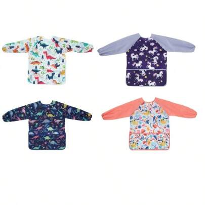 1/2 Packs Kids Art Smocks Dinosaur Painting Apron For Children Waterproof Artist Smock With Long Sleeve And 3 Pockets For Age 3-8 Years