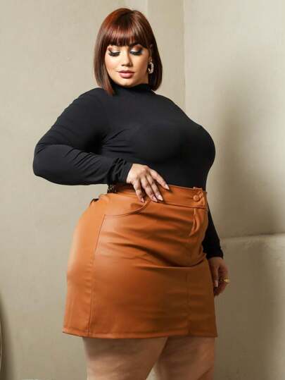 SHORT SAIA DE COURO PLUS SIZE LOOK FESTA INVERNO CURVE 44 a 52