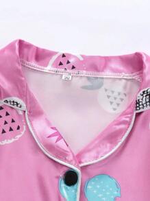 Skin-Friendly Pineapple Cartoon Print Polo Collar Short Sleeve Shorts Pajamas Set, Unisex Kids