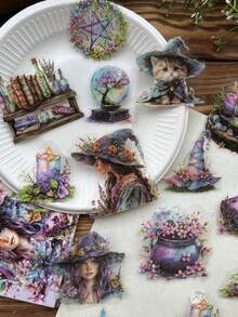 30張不同大小的森林和森林女孩主題寵物貼紙，適用於日記和日誌DIY裝飾