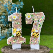 1 pieza Vela numérica para pastel de cumpleaños, decoración de fiesta, celebración de cumpleaños. Vela de número de pastel creativa decoración hecha a mano de fiesta de sirena rosa, Navidad