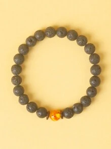 1入組男款熔岩手鍊，天然石彈性手鍊，8mm熔岩火山石珠手鍊，男士熔岩手鍊，熔岩珠手鍊，女士和男士的珠寶禮物，新手鍊，天然熔岩石搭配獨特的天然石頭製造出獨特的能量手鍊，木質飾品，吸引勇氣和活力的時尚男士珠寶，適合日常佩戴，為朋友帶來珍貴的珠寶禮物 - 黑色 - 查看 16