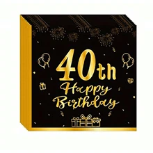 10pcs/20pcs Black And Gold 40th Birthday Party Supplies 40 Years Old Paper Plates Napkins Birthday Party Decorations Tableware For Men And Women Birthday Table Decorations, For Christmas Party, - Multicolor - View 8