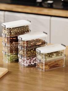 6pcs Storage Box, Small Fruit & Meat Organizer, Kitchen Grains Storage Can, High-End Thick Seal Box, Microwave Safe And, With Lid And Dividers For Freshness And Separation - Clear - View 4