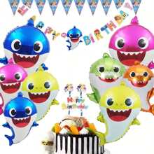 5pcs Shark Balloons, 26 Inch Large Shark Foil Balloons, Cute Shark Ocean Animal Theme, Decoration For Birthday, Wedding, Anniversary Party - Multicolor - View 6