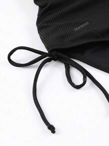 Women Ribbed Knit One Piece Swimsuit Adjustable Straps V Neck Bathing Suit Side Tie Cutout Back Swimwear Summer