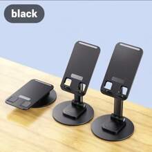 1pc Black Disc-Shaped Rotatable Metal Phone Stand, Adjustable & Foldable Portable Universal Desktop Phone Holder - Disc Rotating Metal Mobile Phone Holder - View 11