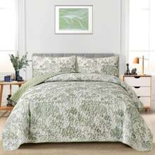 3 Pieces  Purple/Blue/Grey/Green Flower Quilt Set Twin Full Queen King Size, Paisley Patchwork Plaid Bedspread Bedding Sets Boho Damask Soft Microfiber Coverlet Set For All Season