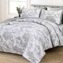 3 Pieces Botanical Bedspreads Set, One Set Included 1 Bedspread With 2 Pillowcases, Twin Full Queen King Size Lightweight Microfiber Grey Toile Plants Pattern Coverlet Home Decor For All Seasons,Home Decor Room Decor Bedroom Decor Bed Comforter Set Mothers Day Gift Wedding Decorations - màu xám 02 - Xem 12