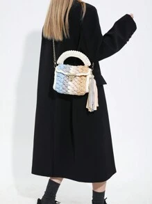 1 Túi xách có dây đeo bằng vải móc thủ công nhiều màu dành cho nữ, Túi tote thời trang có dây đeo vai có thể tháo rời và sức chứa lớn để sử dụng hàng ngày, quà tặng cho bạn bè - Màu be - Xem 7