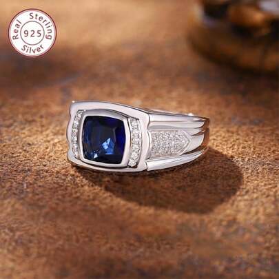 1pc Elegant S925 Sterling Silver Men's Ring, Perfect For Banquet, Party, Festival, Valentine's Day, Proposal, Engagement, Wedding, And New Year Gift, Comes With Delicate Gift Box