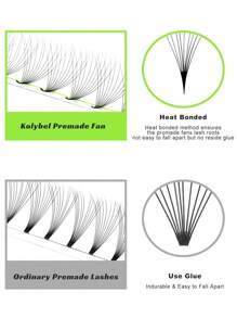 KOLYBEL 500 Fãs de extensões de cílios fãs pré-fabricados 5D / 6D / 8D / 10D / 12D / 14D / 16D 8-15mm Comprimento misto de Fãs de pestanas premade D Curl Fãs premade de base fina e pontiaguda volume premade de extensões de cílios