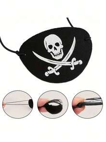 4pcs Classic Pirate Eye Mask - Black Skull Pattern For Halloween, Cosplay, And Parties - Multicolor - View 4
