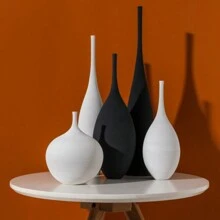 1pc, Creative Ceramic Black Vase For Home Decor, Handmade Textured Ceramic Vase, Modern Black Vase, Minimalism Style Decoration Vase For Bookshelf, Wedding, Gifts, Living Room Bedroom Decoration Ornaments Rama Decoration Rama Birthday Graduation Flower Vase Glass Vase - Black and White - View 2