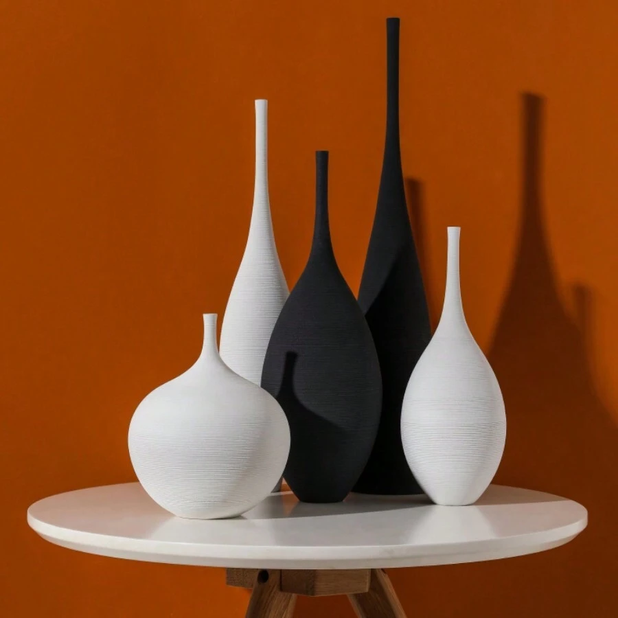 1pc, Creative Ceramic Black Vase For Home Decor, Handmade Textured Ceramic Vase, Modern Black Vase, Minimalism Style Decoration Vase For Bookshelf, Wedding, Gifts, Living Room Bedroom Decoration Ornaments Rama Decoration Rama Birthday Graduation Flower Vase Glass Vase