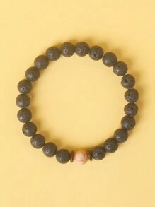 1入組男款熔岩手鍊，天然石彈性手鍊，8mm熔岩火山石珠手鍊，男士熔岩手鍊，熔岩珠手鍊，女士和男士的珠寶禮物，新手鍊，天然熔岩石搭配獨特的天然石頭製造出獨特的能量手鍊，木質飾品，吸引勇氣和活力的時尚男士珠寶，適合日常佩戴，為朋友帶來珍貴的珠寶禮物 - 黑色 - 查看 18