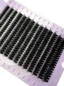 HBZGTLAD 280 件/套 14 排 60/80 件 0.05 毫米仿貂皮睫毛，9-16 毫米混合长度，3D 俄罗斯卷单根睫毛，用于化妆，黑色，紫色盒装睫毛簇，睫毛簇，单根睫毛，睫毛，假睫毛 - 黑色 - 查看 2