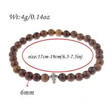 Charm Women Men Silver Cross Head Christian 8MM Natural Wooden Beaded Couple Bracelets