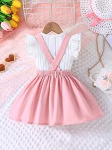 Conjunto de verano para chicas con top corto con cuentas, falda exquisita y elegante sombrero, 3 piezas - Rosa - Ver 2