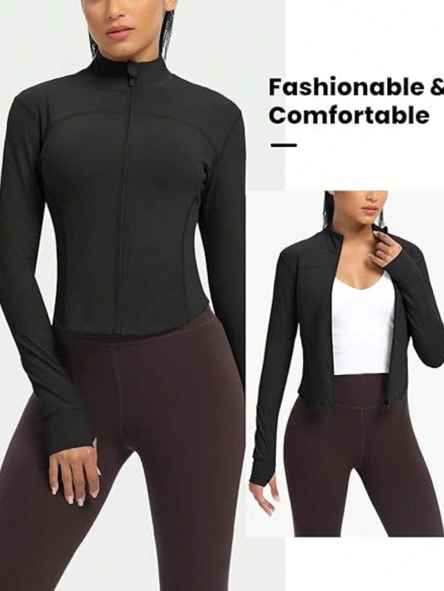 QUEENIEKE Women Running Jacket Slim Fit Gym Tops Light Long Sleeve Zip