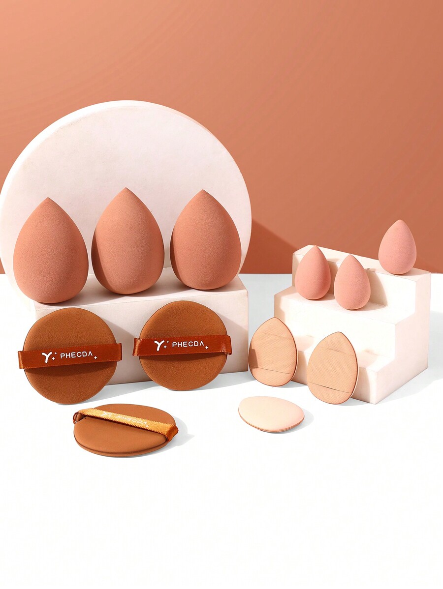 Makeup Tool Set Of 12 Pieces, Including 3 Cushion Puffs, 3 Beauty