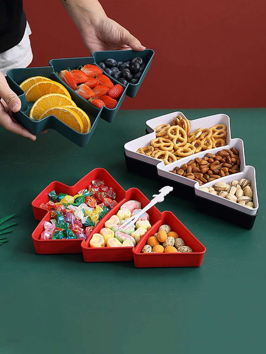 1Pc Christmas Tree Shape Plastic Divider Tray,Candy Snack Biscuit Dessert Dried Fruit Nut Tray,Home Table Decor,Birthday Party Gender Reveal Party Christmas Party Favorite Snack Tray,Christmas