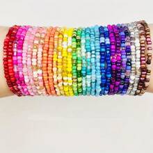 30pcs Colorful Beaded Bracelets, Random Assorted Colors, Summer Beach Bracelets, Bohemian Style, Stackable, Colorful Jewelry Accessories