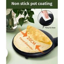 Sokany.Máquina para hacer crepes eléctrica, máquina para hacer crepes, máquina para hacer panqueques, máquina para hacer crepes portátil con revestimiento antiadherente, cena de desayuno rápido de 20 segundos, camping, control automático de temperatura - Negro - Ver 7