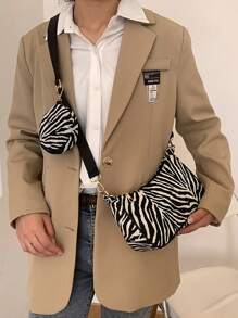 MURAMASA 2 Piezas Bolsa De Hombro Y Bolsa De Axila Simple De Pana Con Cierre De Cremallera Para Niñas, Adecuada Para Uso Diario En Otoño E Invierno - Blanco y Negro - Ver 3