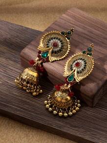 1pair Vintage Court Style Jewelry, Alloy Material, Elegant Diamond-Set Bell-Shaped Pendant Earrings For Women's Daily Wear And Parties - Bohemia - View 2