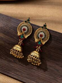 1pair Vintage Court Style Jewelry, Alloy Material, Elegant Diamond-Set Bell-Shaped Pendant Earrings For Women's Daily Wear And Parties - Bohemia - View 1