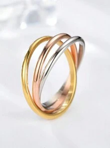 1 Stück stilvoller Tri-Color Titanstahl Paar-Ring mit dreifach ineinander greifenden Kreisen, Spinner, Anti-Angst, für Festivals, Hochzeiten und den täglichen Gebrauch, Hand-Schmuck