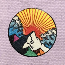 Sunrise In The Mountains Outdoor Adventure Patch - Colorful Embroidered Cool Iron-On/Sew-On DIY Accessory Patch, Decorative Patch For Clothes, Shoes, Bags, Hats Summer, School