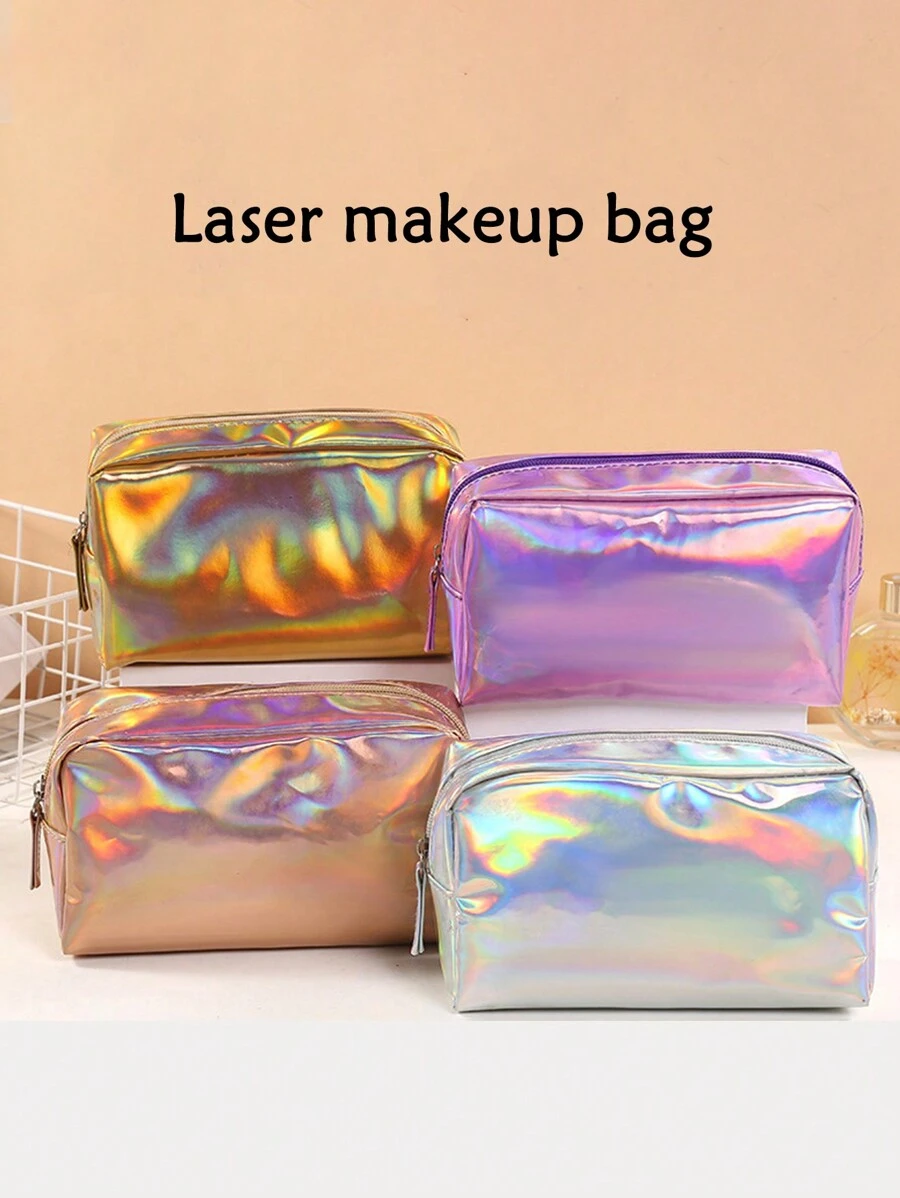 1 pièce/2 pièces/4 pièces Sac à maquillage holographique, trousse de toilette, pochette de rangement cosmétique, organiseur de maquillage de voyage portable, sac à outils de maquillage, porte-monnaie, organiseur de toilette de voyage, cadeaux essentiels, accessoires zippés