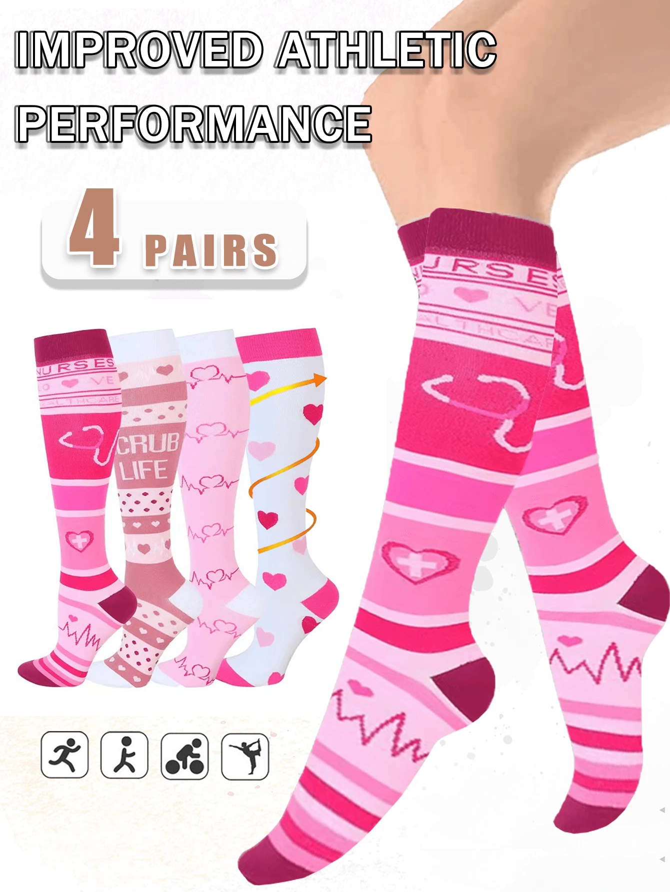 4 Pairs Non-Slip Compression Socks|High Support For Travel/Sports|Holiday Gifts Unisex - Multicolor - View 1