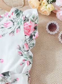 2pcs/Set Tween Girl Casual Elegant Peony Printed Summer Dress