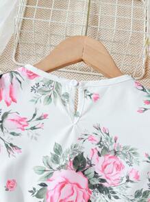 2pcs/Set Tween Girl Casual Elegant Peony Printed Summer Dress