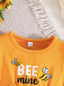 Conjunto de vestido de 2 piezas para bebé niña con estampado lindo de abeja y vestido casual de unicolor de manga larga para primavera y otoño - Amarillo - Ver 8