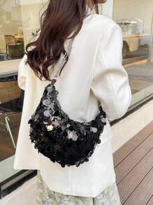 Bright Chain Oblique Shoulder Bag - Black - View 2