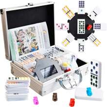 Kalolary Double 12-versie Mexicaanse treindominostenen, Mexicaanse dominotreinspelaccessoires met aluminium behuizing, handleiding en scoreblokken (91 stuks)
