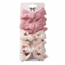 4 pièces Barrettes à cheveux pour enfants avec nœud imprimé en tissu, un ensemble d'accessoires de cheveux de style frais comprenant des pinces à clip en ruban tressé, sûres pour bébé, pour le port quotidien et les séances photos, un cadeau d'amour pour la Saint-Valentin