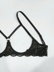 Women's Sexy Lace Open Cup Bra - Black - View 3