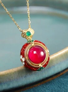 1pc Burnt Blue Enamel & Ruby Pendant Suitable For Women's Daily Wear - Red - View 2